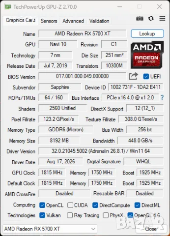 видеокарта Sapphire Radeon XT5700 8G DDR6, снимка 6 - Видеокарти - 56335301