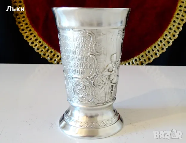 Немска чаша от калай,картини от любовна песен. , снимка 6 - Антикварни и старинни предмети - 48042290