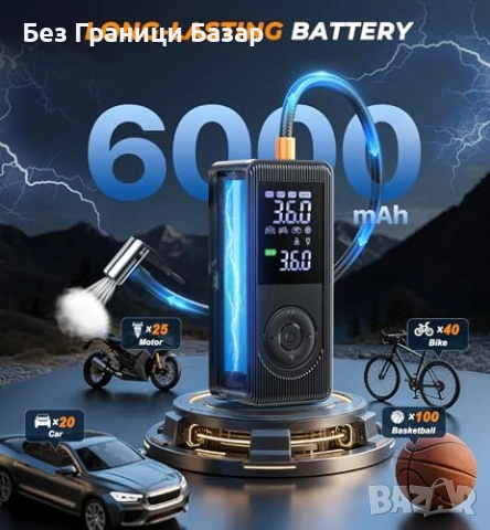 Нов Преносим авто компресор 12V/Безжичен 150 PSI манометър LCD Помпа, снимка 4 - Друга електроника - 53685993