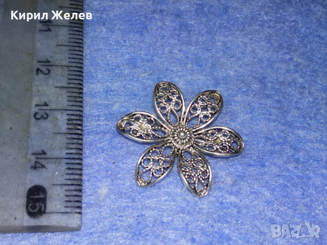 СТАРА ФЛОРАЛНА ФИЛИГРАННА СРЕБЪРНА БРОШКА ЦВЕТЕ СРЕБРО 925 ФИНА РЪЧНА МАЙСТОРСКА ИЗРАБОТКА 43305, снимка 4 - Антикварни и старинни предмети - 44664209