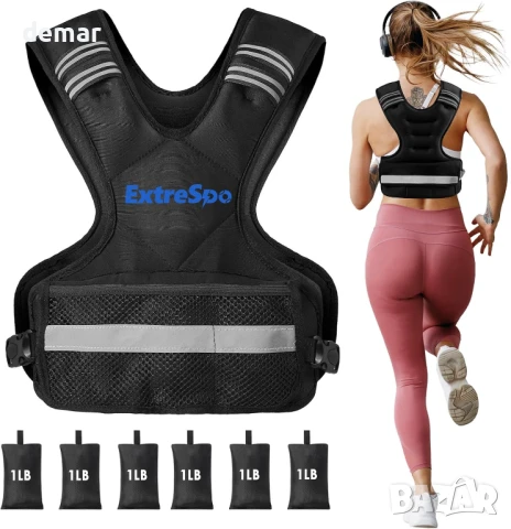 Регулируема жилетка с тежести ExtreSpo за жени и мъже, 1,8-4,5 кг с 6 торбички по 0,45 кг, снимка 1