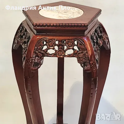 Поставка за цветя с мраморен плот и дърворезба/тъмна, снимка 3 - Маси - 49621404