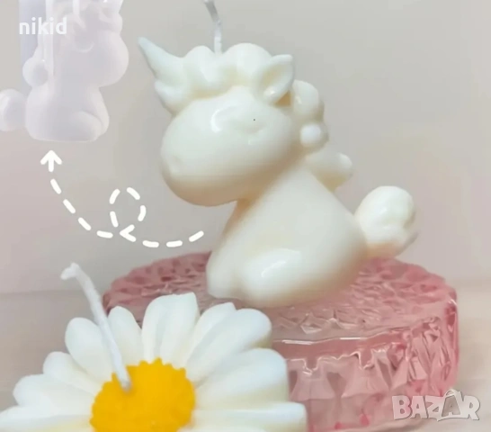 3d Еднорог unicorn силиконов молд декор украса фондан торта шоколад гипс смола бижута свещ, снимка 5 - Форми - 26285430