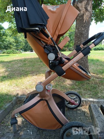 Бебешка количка Hot Mom, Модел 2 в 1, Еко кожа, Кафяв цвят, снимка 1 - Детски колички - 44443318