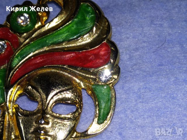 СТАРА РЯДКА БРОНЗОВА ЕМАЙЛИРАНА СКЪПОЦЕННА ВЕНЕЦИАНСКА КАРНАВАЛНА ПОЗЛАТЕНА БРОШКА 37686, снимка 8 - Антикварни и старинни предмети - 40684818