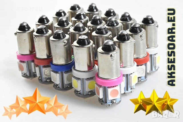 2 бр. нови Габаритни крушки BA9S 5 SMD 5050 Автомобилна LED вътрешна лампа крушка за номер и врата, снимка 3 - Аксесоари и консумативи - 50485147