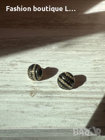 Кръгли обеци с камъчета в златен и черни цвят ❤️, снимка 2 - Обеци - 52248028