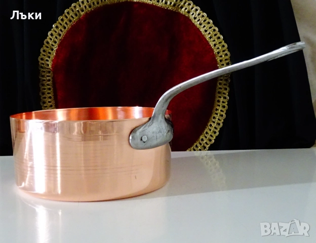 Медна тенджера,тиган,3 л. ,чиста червена мед. , снимка 3 - Антикварни и старинни предмети - 52595236