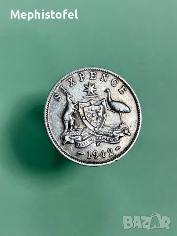 6 пенса 1942 г, Австралия - сребърна монета, снимка 1
