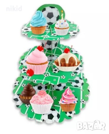 Футбол футболисти футболна 3 етажна Триетажна поставка стойка за мъфини картонена кексчета, снимка 2 - Други - 41699396