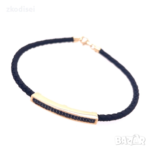 Златна гривна с кожа 3,30гр. 20,5см. 14кр. проба:585 модел:33625-6, снимка 2 - Гривни - 51437910