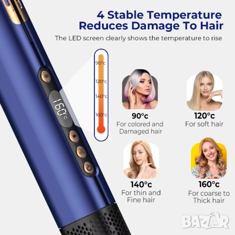 Преса за изправяне и сушене на коса тип Dyson Airstrait, Сешоар 2 в 1 за изправяне и къдрене, снимка 5 - Сешоари - 53628296