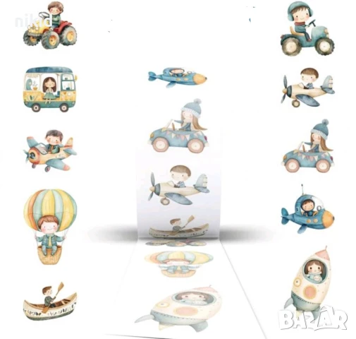 100 бр деца превозни средства малки самозалепващи лепенки стикери ръчна изработка подарък, снимка 3 - Други - 50550494