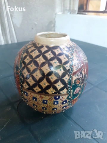 Красива уникална стара ваза порцелан Сатцума Satsuma, снимка 6 - Антикварни и старинни предмети - 53307536