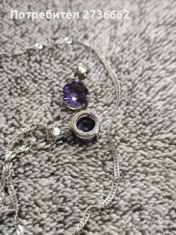 Сребърно колие с лилав цирконии , снимка 6 - Колиета, медальони, синджири - 53711521