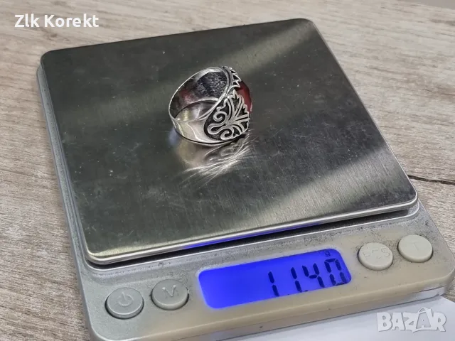 Сребърен пръстен с кехлибарен камък, снимка 12 - Пръстени - 56259576