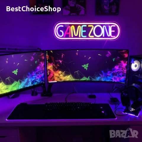 LED неонова табела за геймърска стая GAMING ZONE, снимка 4 - Аксесоари - 53243617