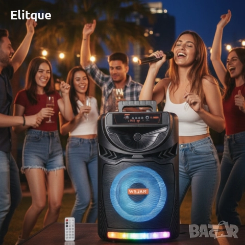 Bluetooth караоке колона с безжичен микрофон – 8,5″ говорител, LED светлини, TWS и FM радио, снимка 4 - Друга електроника - 52820133