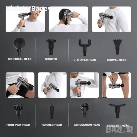 Масажен пистолет на Lenovo, Дълбокотъканен масаж, 8 накрайника, Безжичен., снимка 5 - Друга електроника - 52926690