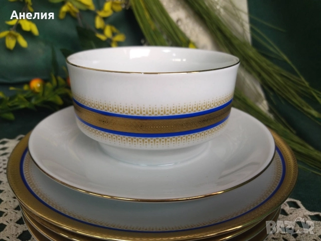 Wunsiedel bavaria кобалтово/ златен кант, снимка 6 - Чинии - 52968633