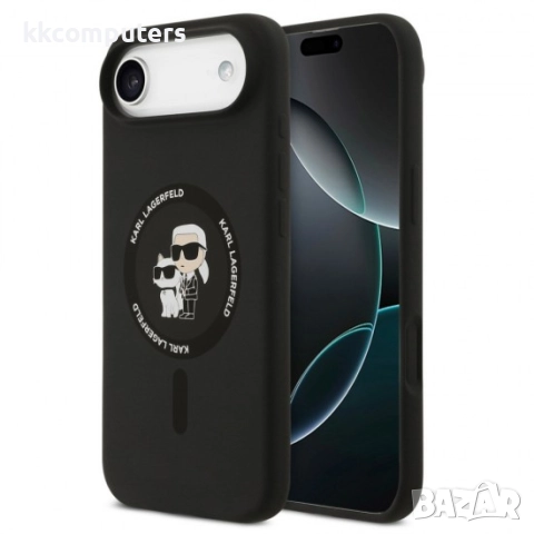 Оригинален кейс Karl Lagerfeld Silicone Double Heads And Circle MagSafe, За iPhone 17 Air (6.9), Чер