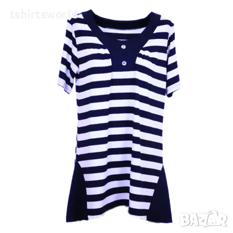 Нова дамска моряшка блуза тип туника с къс ръкав, широко райе