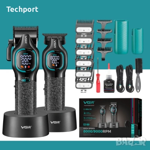 Комплект машинка за подстригване + тример VGR V-886 S2 Grip Turbo 9000RPM – Зелен