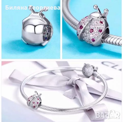 Талисман за гривна Пандора The Ladybug сребро s925 модел 008, снимка 5 - Гривни - 34479226