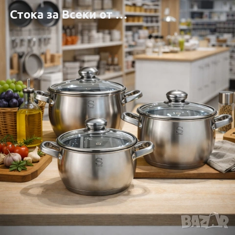 Комплект тенджери Swissgold EMMIE (SG-18099) – 3 броя с 5-слойно капсуловано дъно, снимка 2 - Съдове за готвене - 53057805