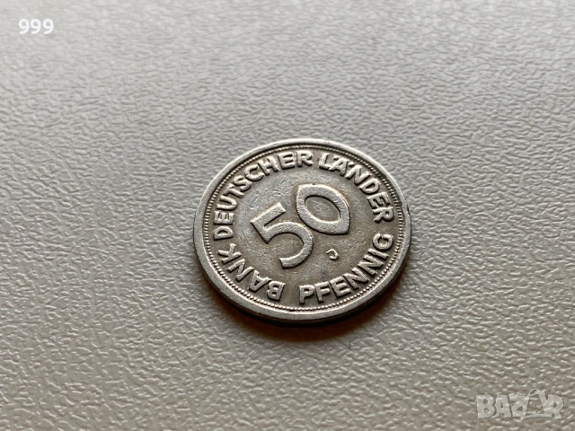 50 пфенига 1949 D, F, J - Германия, снимка 4 - Нумизматика и бонистика - 50730107