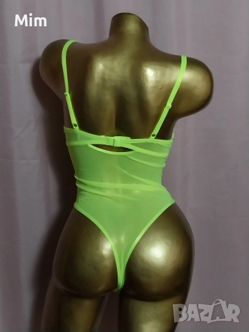 S Неоново жълто дантелено боди , снимка 2 - Бельо - 52917137