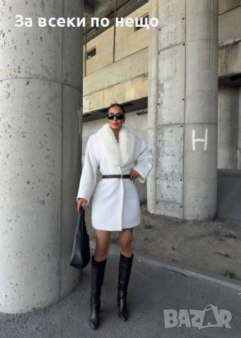 Black Weekend💯✅🖤 Дамско Бяло Палто С Коланче Код A1180