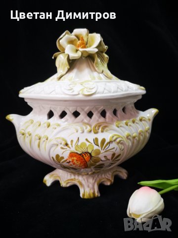 Made in Italy, винтидж порцеланова бонбонера, ръчно изработена , снимка 12 - Декорация за дома - 41745078