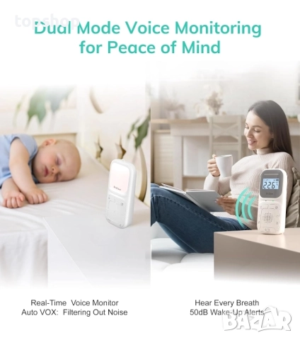 ЧИСТО НОВ, ТЕСТВАН Преносим бебешки аудио монитор и звуков бебефон NeoGo с обхват от 300 метра..., снимка 5 - Бебефони - 51598000