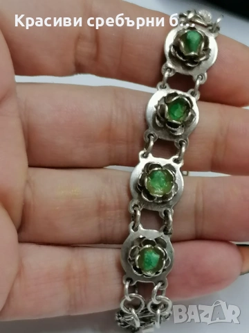 Стара масивна сребърна гривна рози с друзи , снимка 2 - Гривни - 53666839