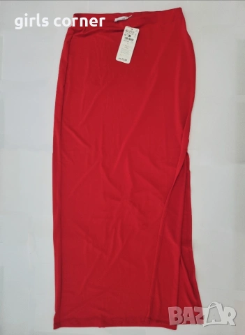 Чисто нова червена дълга пола с цепка - Размер L