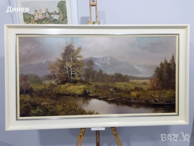 Стара маслена картина "Пейзаж с брези" – 78х59 см | Подписана, снимка 8 - Картини - 53438530