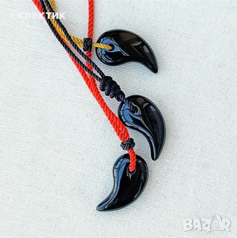 Колиета с голяма магатама от обсидиан и миланска корда, снимка 7 - Колиета, медальони, синджири - 48126733