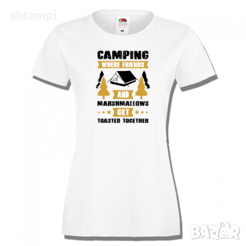 Дамска тениска Camping Where Friends And Marshmallows Get Toastet Together, снимка 2 - Тениски - 36373239