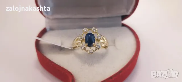 Нов-Златен пръстен с Сапфир и Брилянти-3,41гр/14кр