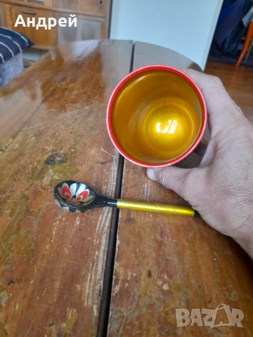 Стара Руска дървена чаша,хохлома #12, снимка 3 - Други ценни предмети - 53075898