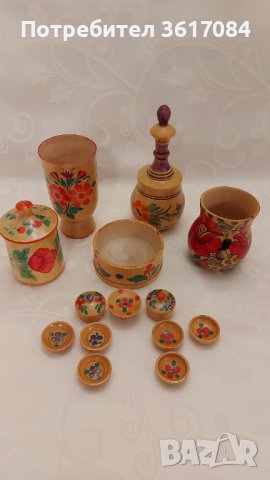 Руски традиционни дървени кутийки, вазички, мини сервизчета, снимка 2 - Антикварни и старинни предмети - 39398213