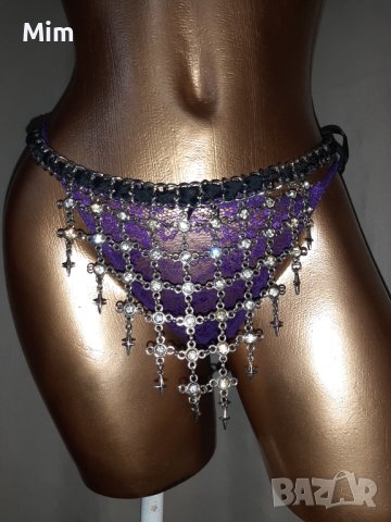 Черен колан със сребрист синджир и камъни , снимка 4 - Колани - 40992810