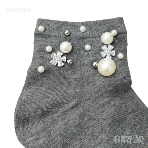 5614 Дамски чорапи с перли и цветя, 36-41 номер, снимка 3 - Дамски чорапи - 48649902