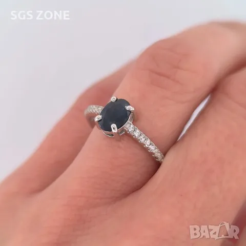 Сребърен Пръстен със Сапфир, снимка 3 - Пръстени - 49870942