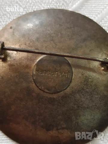 Винтидж емайлирана брошка с цветя HANDARBEIT, ръчно изработена, Германия, снимка 5 - Антикварни и старинни предмети - 50468143