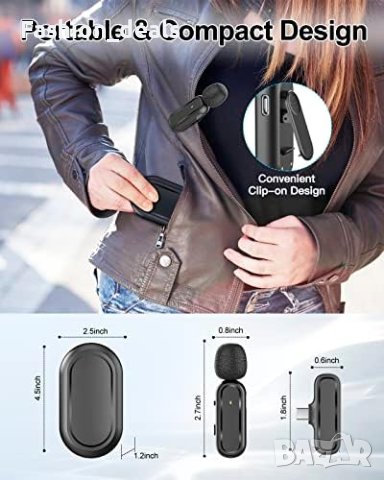 Нови 2 броя Безжичен микрофон за телефони с Iphone Айфон Запис Видео Презентация, снимка 7 - Микрофони - 41600387