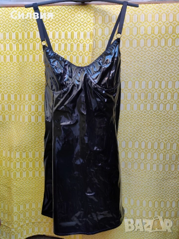 Нова черна лачена латексова дълга рокля от PVC лак, номер 44, размер L