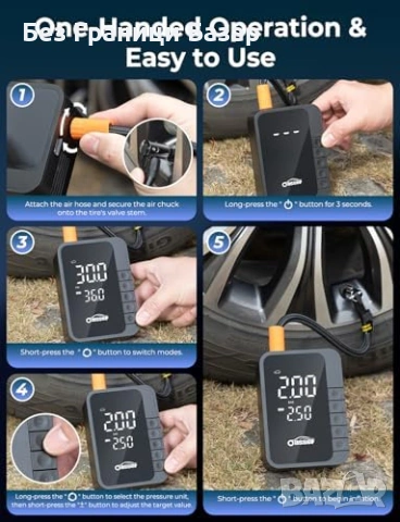 Нова Мини помпа за гуми 150 PSI бързо напомпване 4 режима авто компресор, снимка 6 - Друга електроника - 53666349