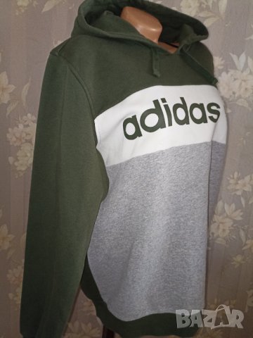 Adidas L-  Суичър с качулка в маслено зелено и сиво , снимка 2 - Суичъри - 42467440